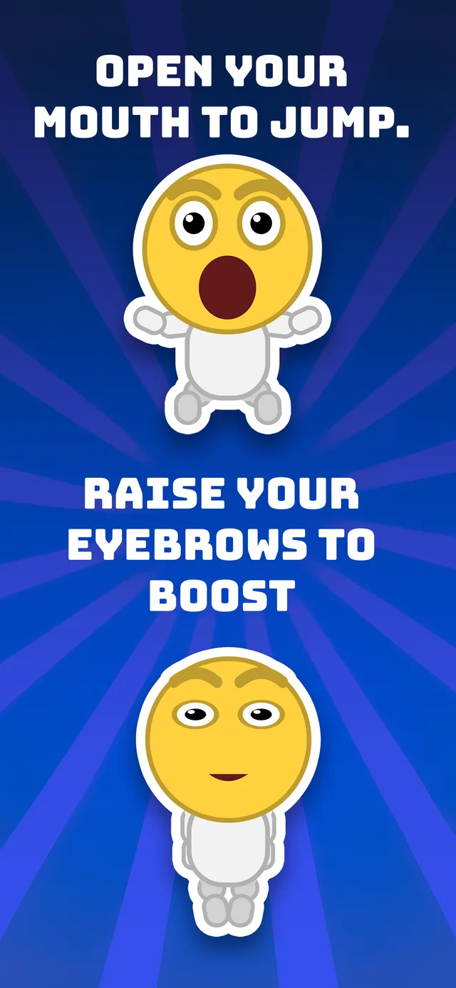 Gurn character faces — mouth wide open to jump, eyebrows raised to boost.